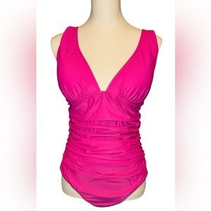 New J Crew Radiant Fuchsia Ruched V-neck One Piece Sz 4 NWT Padded Coverage Pink